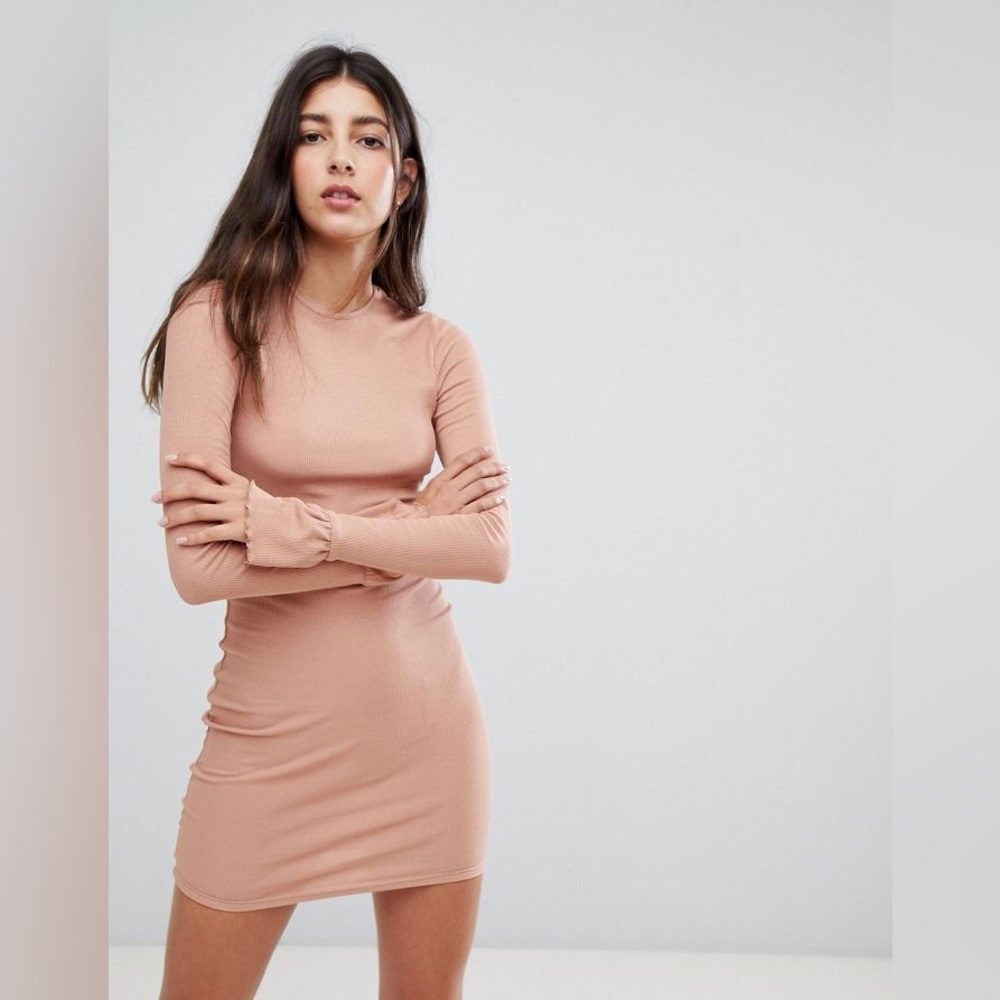 ASOS Mini Rib Bodycon Dress with Frill Cuffs
